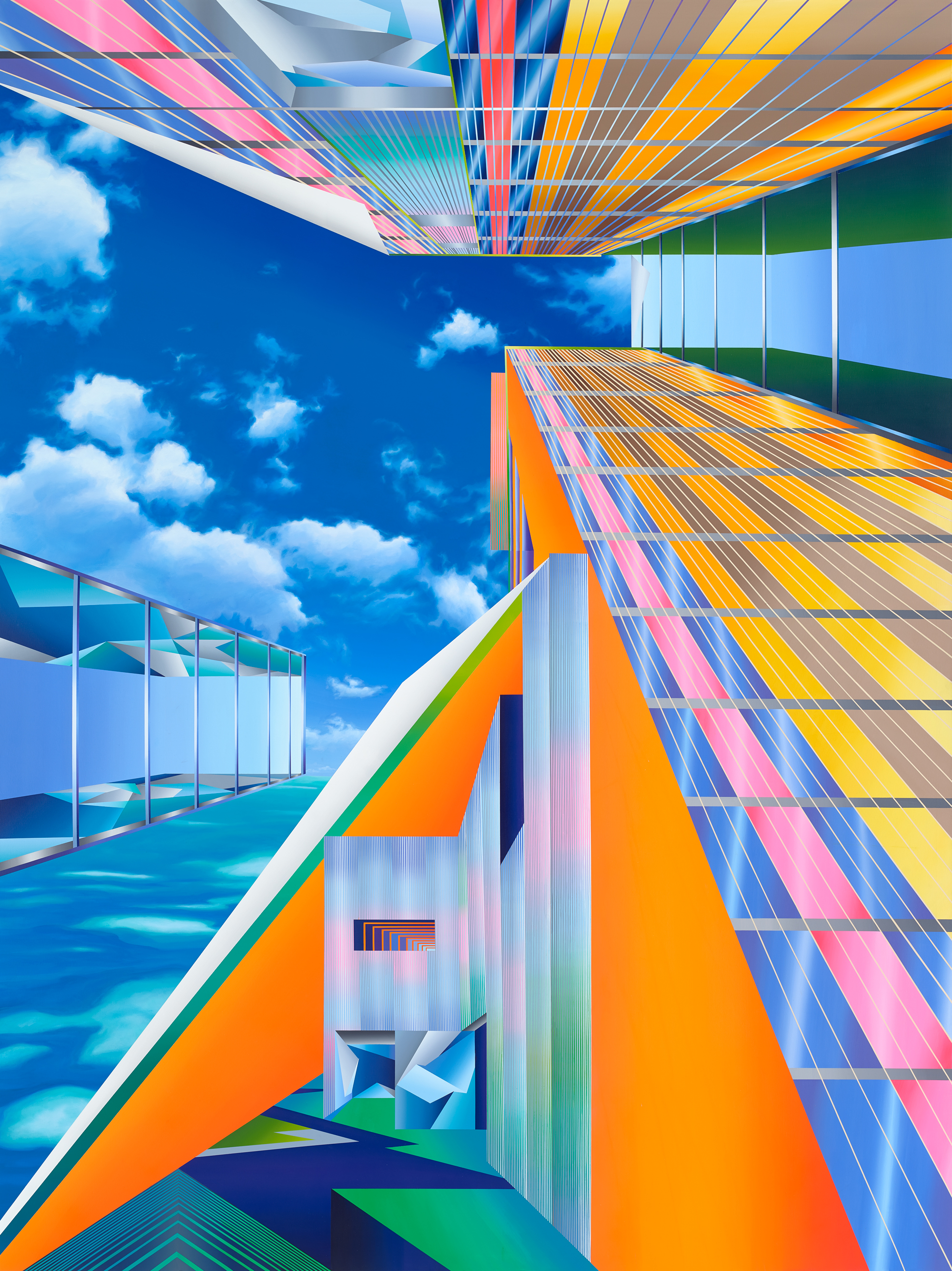SEO, Architektur der Zeit, 2017, Acryl, Papiercollage auf Leinwand, 300 x 225 cm © SEO
