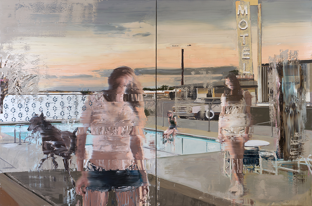 Andy Denzler, The Pool, 2018, 200 x 300 cm, Oil on Canvas, Diptych © Andy Denzler