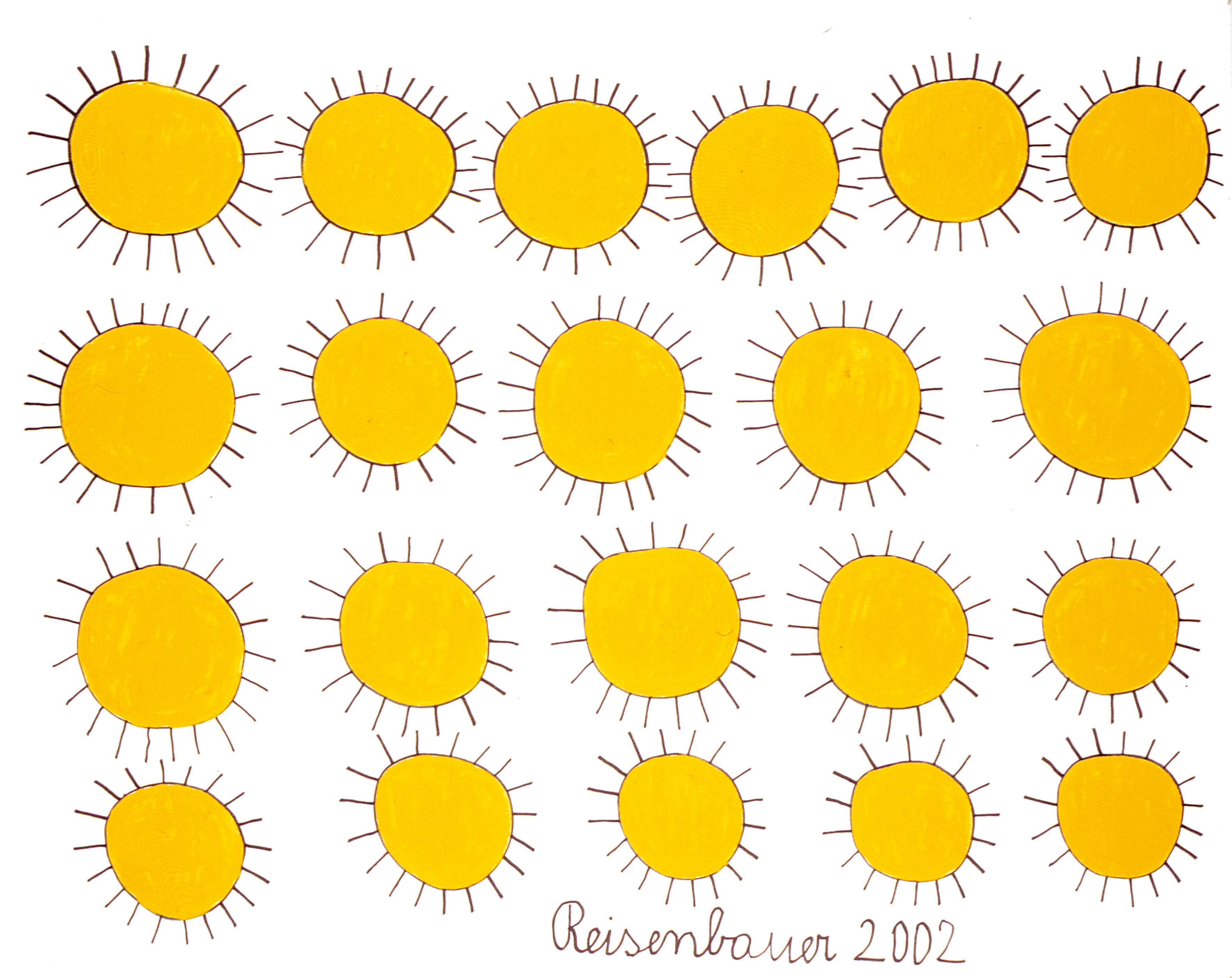 Heinrich Reisenbauer, Sonnen 2002, 160x200 cm, Edding, Acryl auf Leinwand © Privatstiftung - Künstler aus Gugging