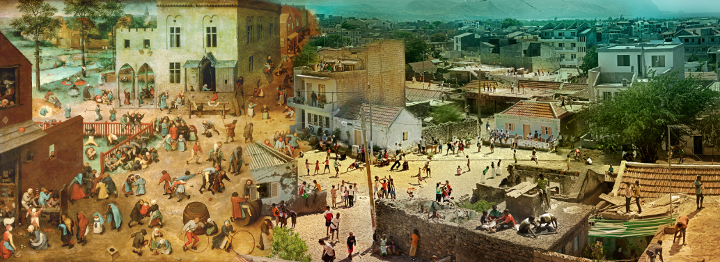 Pieter Bruegel, Lukas Hüller, THE CHILDREN'S GAMES & LET THE CHILDREN PLAY, Cabo Verde, 2012, Historisches Gemälde & inszenierte Gigapixelfotografie. © Courtesy the artist