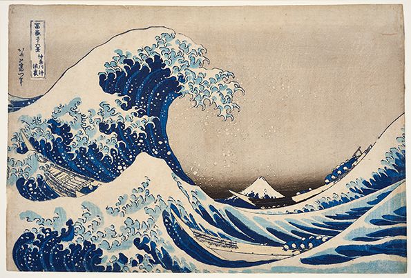 Kasushika Hokusai, 36 Ansichten des Berges Fuji: Unter der Welle bei Kanagawa, um 1830, Farbholzschnitt, 25,3 x 37,5 cm, MAK – Österreichisches Museum für angewandte Kunst/Gegenwartskunst, Wien © MAK/Georg Mayer