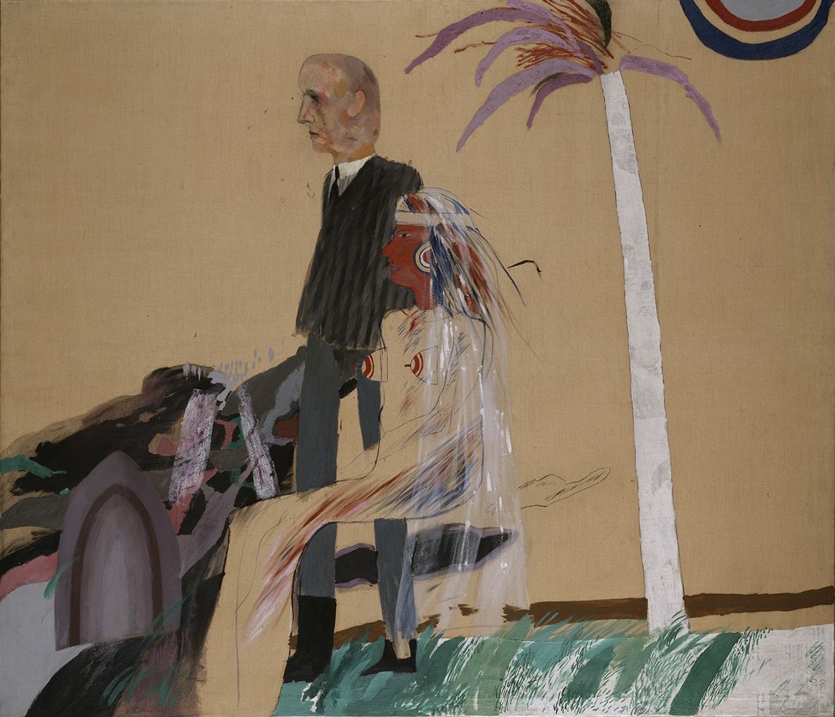 David Hockney, The First Marriage (A Marriage of Styles I), 1962, Öl auf Leinwand, 182,9 x 214 cm, Tate: Presented by the Friends of the Tate Gallery 1963 © David Hockney, Foto: Tate