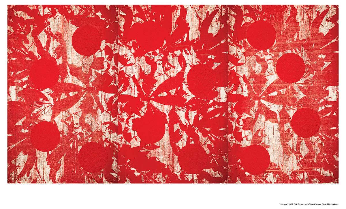 Ekrem Yalcindag Green Natures, 2023 Holzdruck, Siebdruck, Öl auf Leinwand 290 x 450 cm © Levent Özdemir Courtesy Kai Middendorff Galerie, Frankfurt