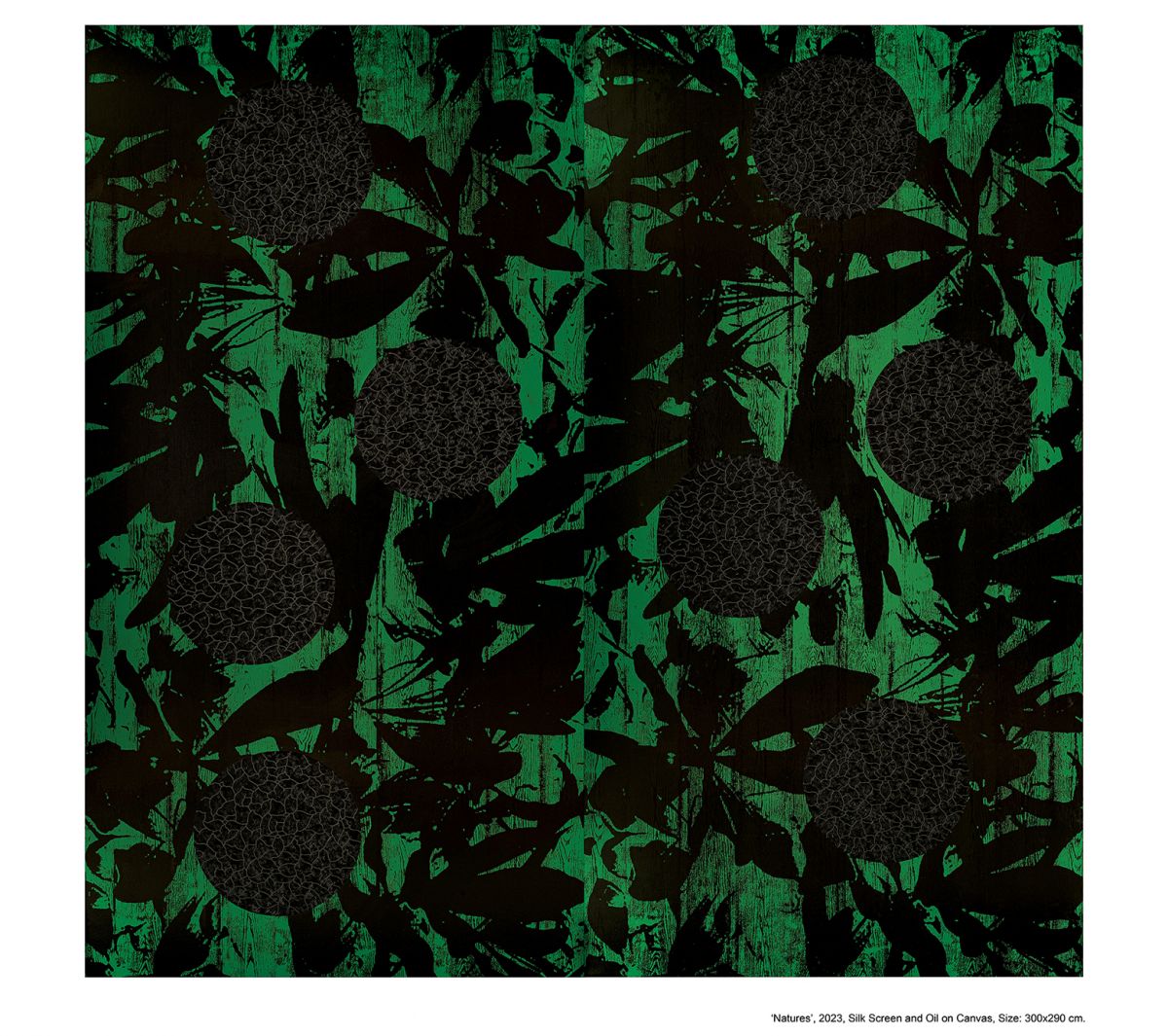 Green Natures, 2023 Holzdruck, Siebdruck, Öl auf Leinwand 290 x 450 cm © Levent Özdemir Courtesy Kai Middendorff Galerie, Frankfurt