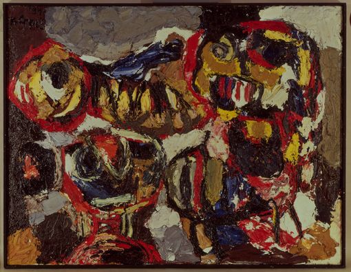 Man and Animals (Mann und Tiere), 1954, Öl auf Leinwand, 100 x 130 cm © Privatbesitz