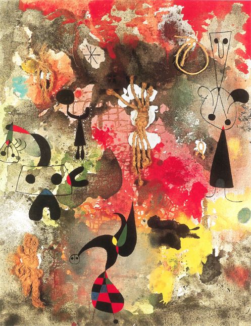 Joan Miró, Malerei - Komposition mit Seil, 1950, Öl, Seil und Kasein auf Leinwand, 99 x 76 cm, Stedelijk Van Abbemuseum, Eindhoven © Successió Miró / VBK Wien 2001