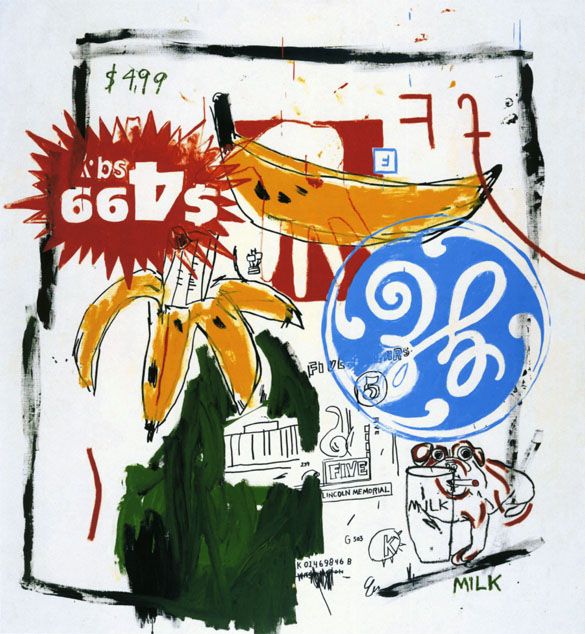 Jean-Michel Basquiat, Andy Warhol, Bananas, 1985, Acryl und Siebdruck auf Leinwand, 224 x 206 cm, Privatbesitz © The Estate of Jean-Michel Basquiat und The Andy Warhol Foundation for the Visual Arts, Inc., New York; Bildrecht, Wien, 2014